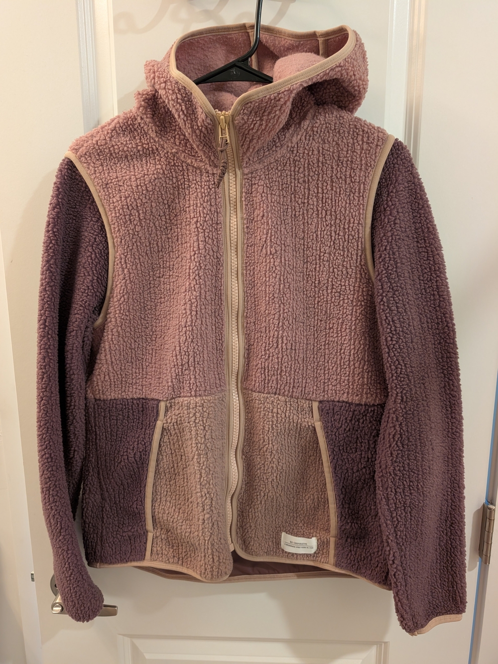 Women's REI Purple Tone Colorblock Patchwork Sherpa Hoodie